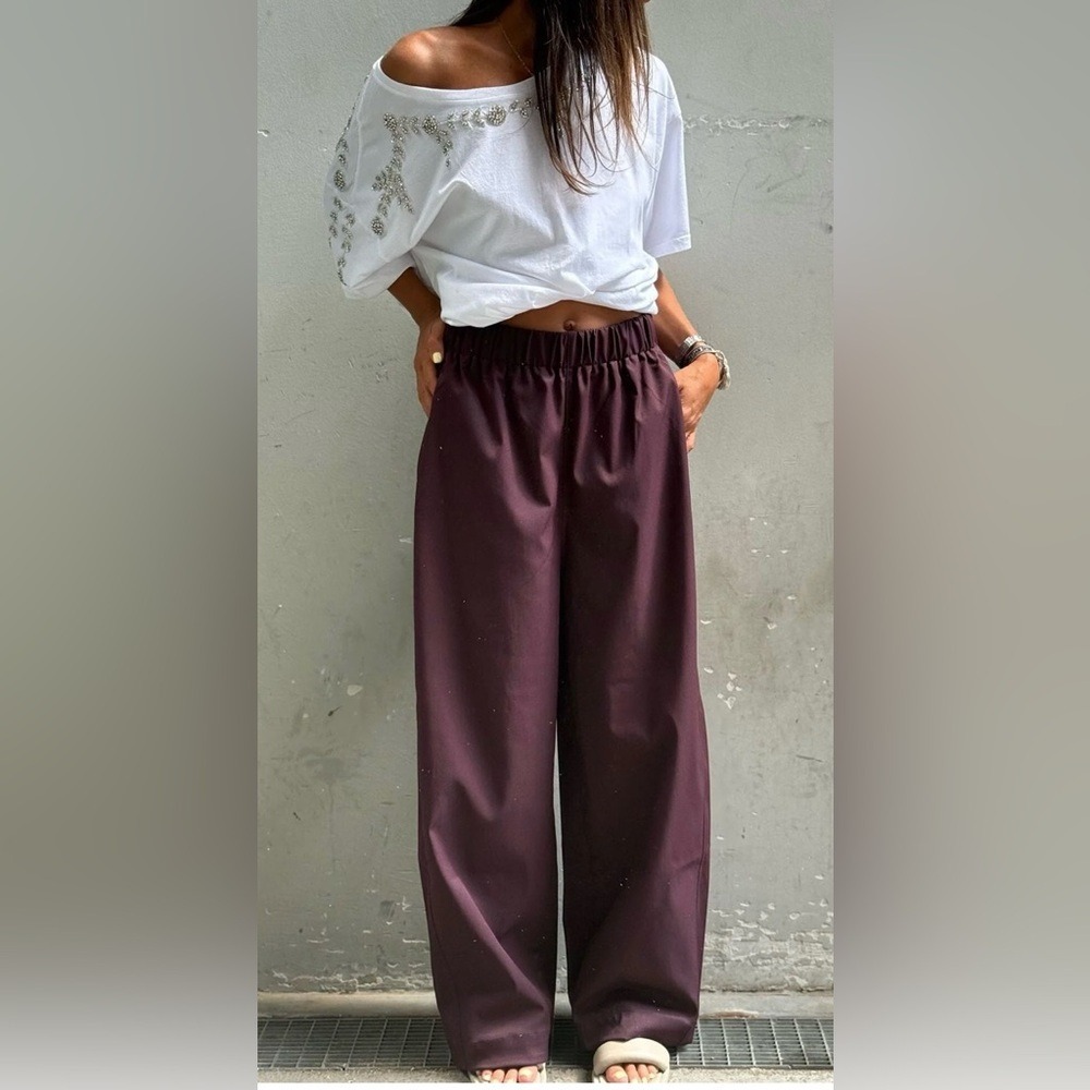 Richer Poorer Woman's Wide Leg Wine Cotton Pants with Pockets Small